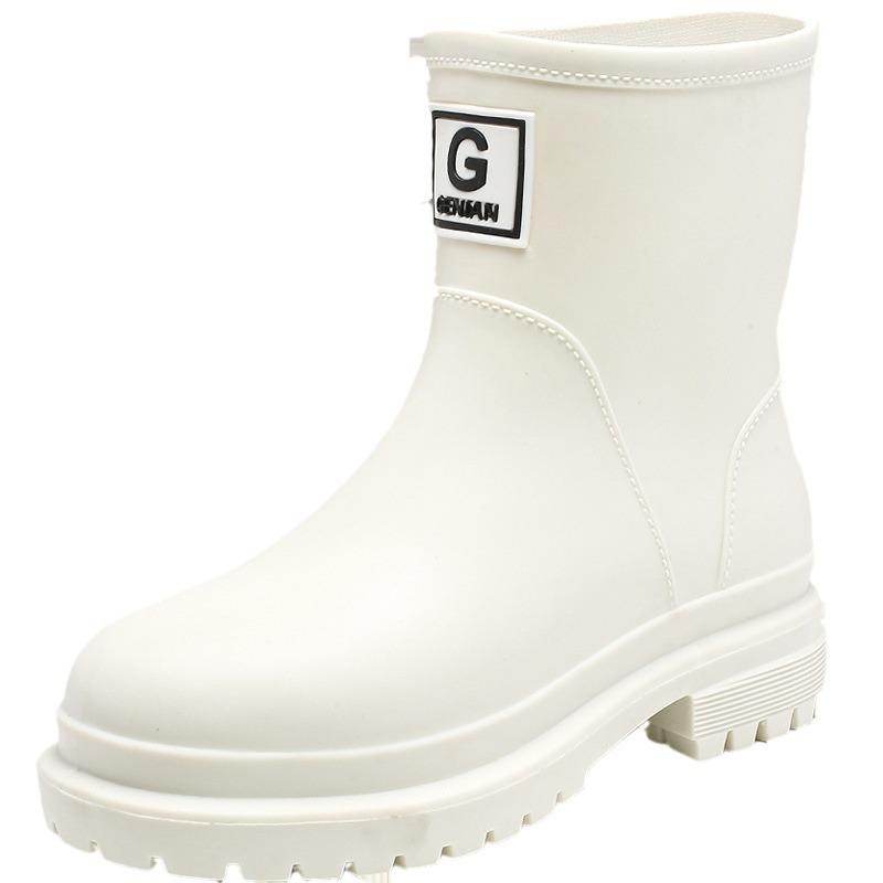 Middle Tube Women's Fashion Outer Wear Rain Shoes Non-slip Rubber Shoes Thick Sole Wear-resistant Water Shoes Short Tube Fashion