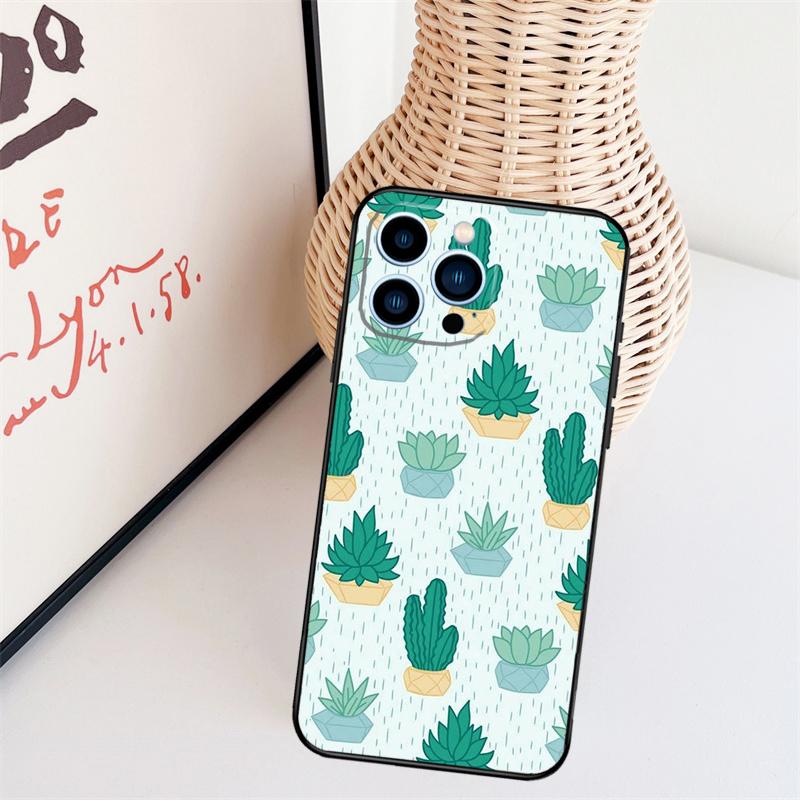 Cactus Pattern Case For iPhone 11 12 13 14 16 15 Pro Max Mini X XS Max XR Plus Cover Coque