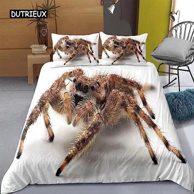 Duvet Cover Tarantula Microfiber Black Brown Spider Comforter Cover Set Insect Theme White Crawl Wild Animals for Adults Teens
