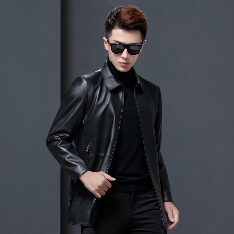 Men's Genuine Sheepskin Leather Windproof Lapel Jacket