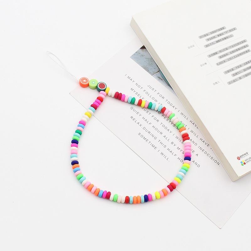 Mobile Phone Chain Beaded Colorful Cartoon Fruit Smiling Face Soft Pottery Letter Beaded To Prevent Mobile Phone from Hanging Chain.
