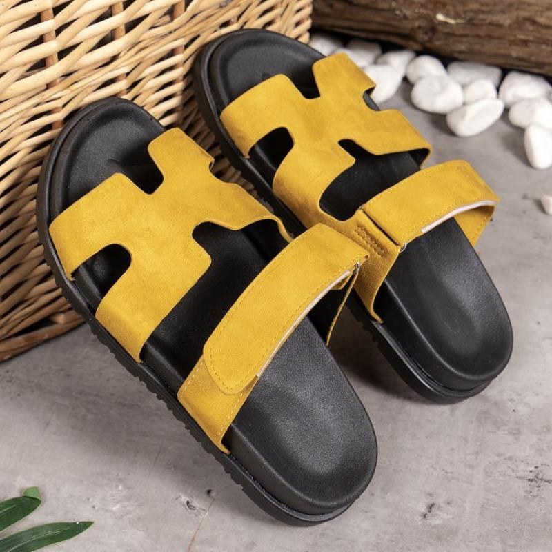 Sandales à semelles épaisses, fermeture Velcro grande taille, couleurs contrastées, adaptées aux chaussures décontractées pour femmes, polyvalentes et polyvalentes