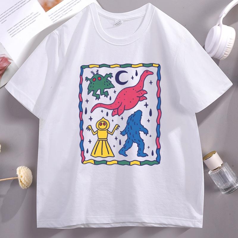 

Colorful Cryptids Unisex T-shirt Funny Dinosaur Cotton Short Sleeve T Shirt High Quality Breathable Basic Tshirt Male Clothing 4XL