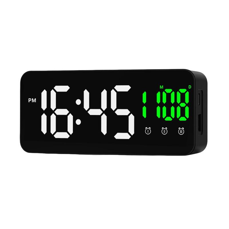 Mirror Digital Alarm Clock TEMP Date 3 Alarms Snooze Night Mode Table Clock 12/24H USB Output Charging Port LED Digital Clock