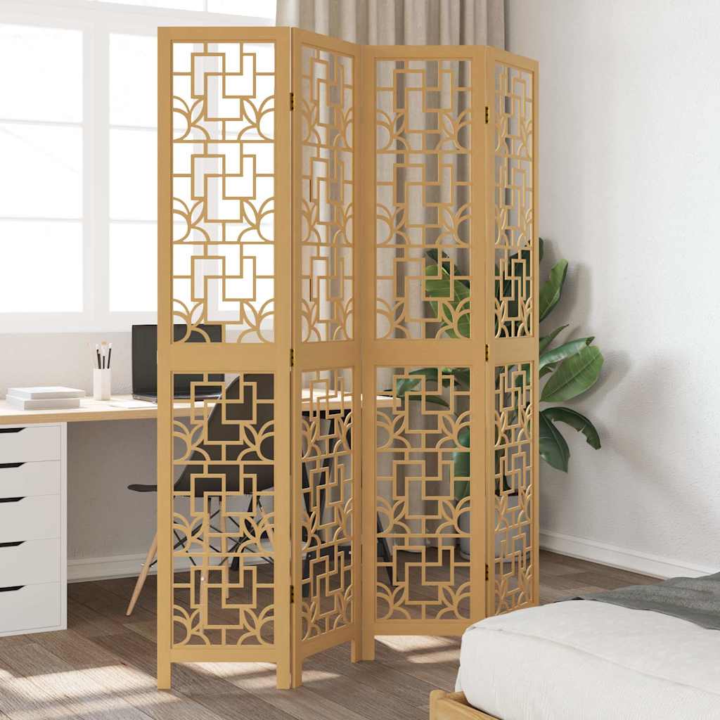 Vidaxl Room Divider, 4-Panel, Brown, Solid Paulownia Wood