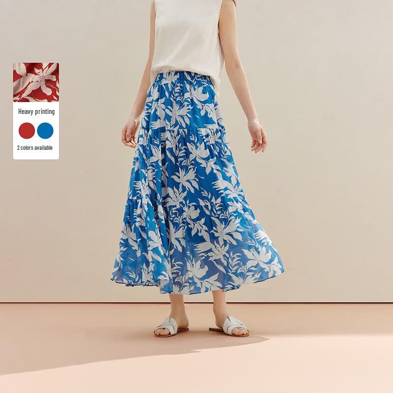 INMAN Floral Pleated A-Line Maxi Skirt L
