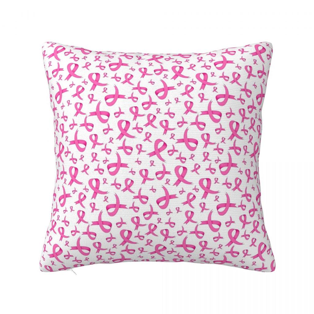 Breast Cancer Awareness Ribbon Pillow Case Cushion Covers Fashion Zipper Decor Pillowcase for Car 4040cm