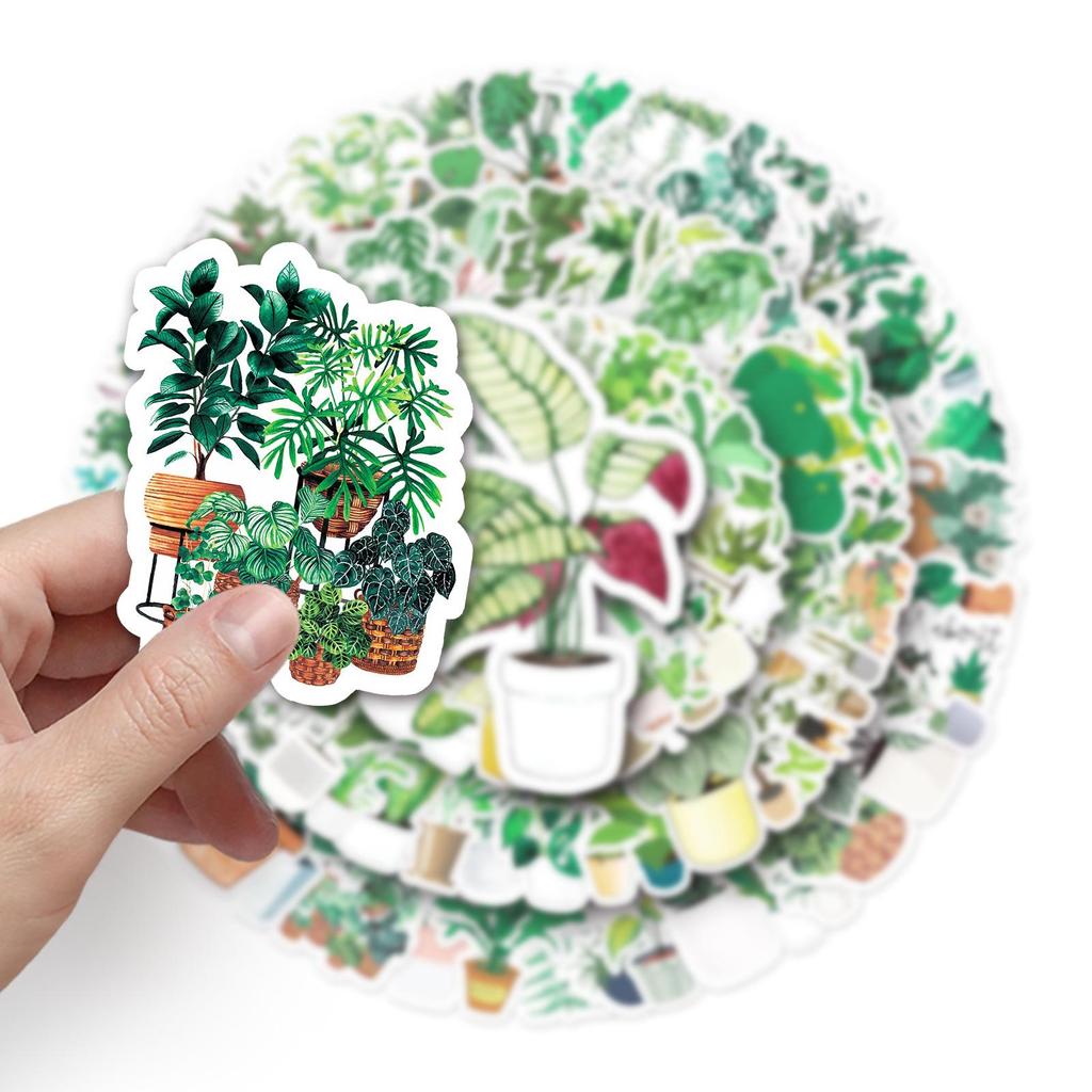 Green Plant Graffiti Stickers: Waterproof DIY Phone Case & Suitcase Set (100 Sheets)