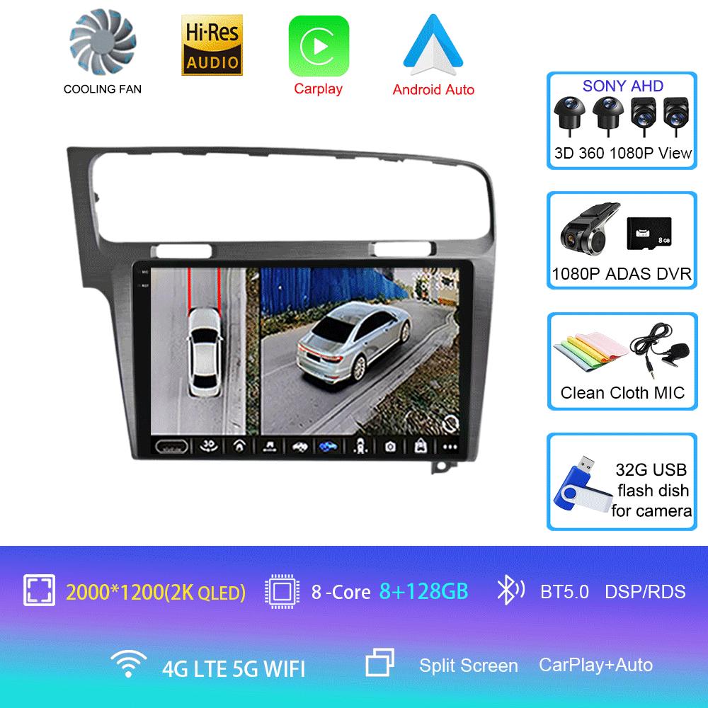 Android 14 For Volkswagen Golf 7 2013-2020 MK7 Car Radio Multimedia Video Player Navigation GPS 5G WIFI Carplay Auto 360 Camera