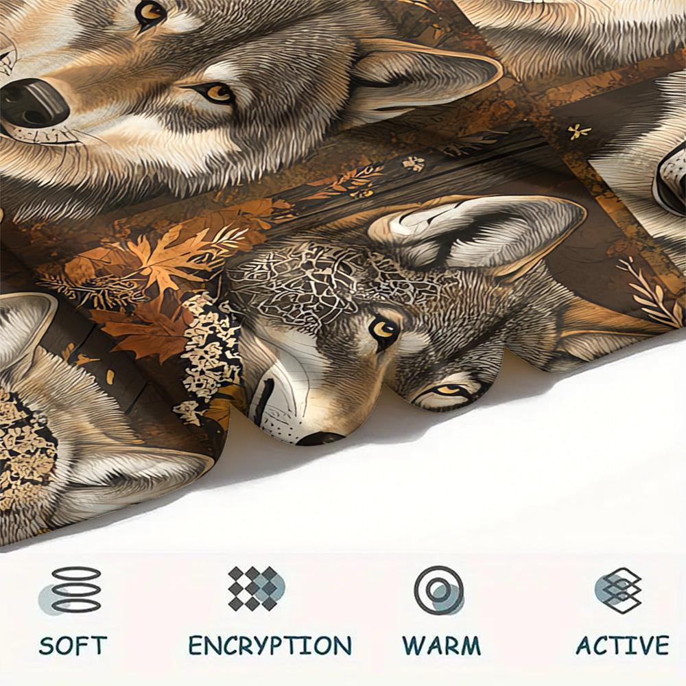 Koc Flanelowy z Nadrukiem Wilka, Wysokiej Jakości, Wygodny na Wszystkie Pory Roku, Wystrój Domu, Ciepło i Komfort, Idealny na Prezenty Świąteczne