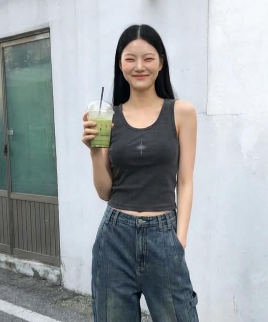 CHICKS Koi Pigment Tank Top Charcoal