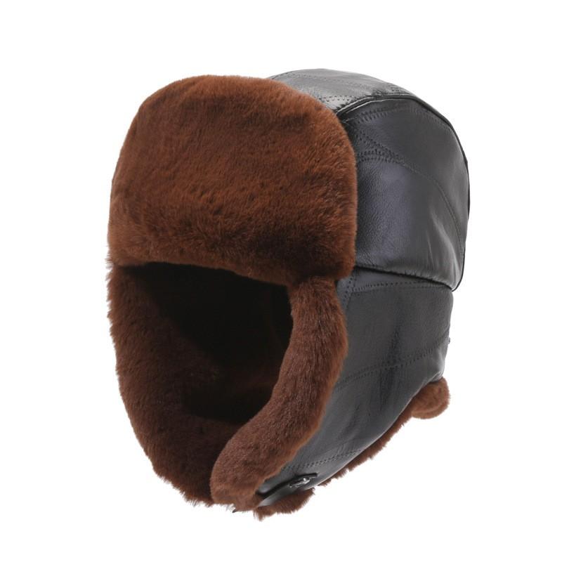 Genuine Leather Winter Hat Men Women Warm Windproof Ear Protection Foldable Trapper