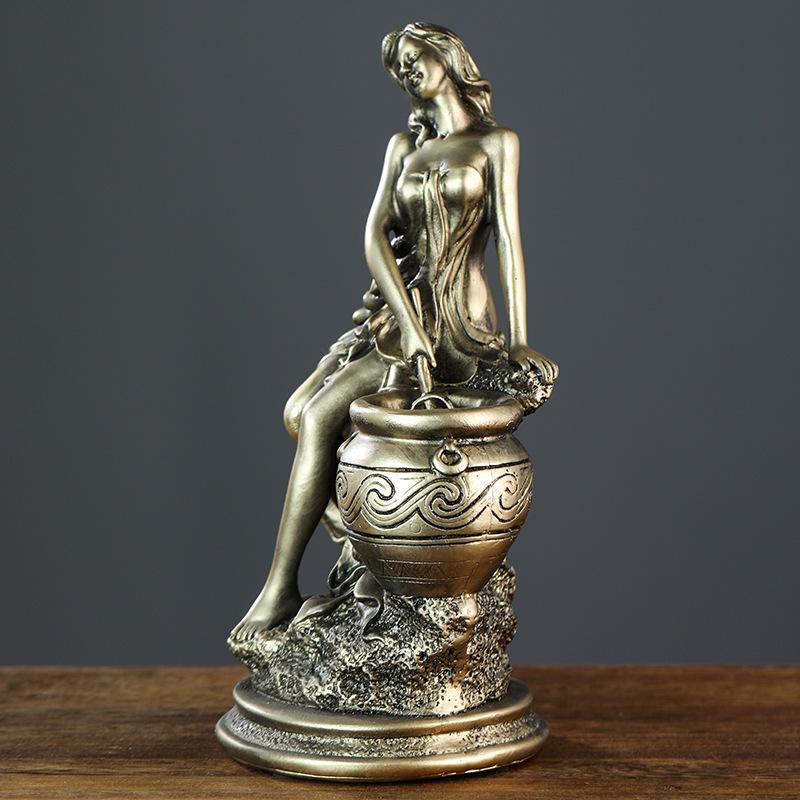 Nordic Goddess Statue Retro Imitation Copper Figure Resin Sculpture Home Aesthetic Decoration Bookshelf Desktop Art Ornaments