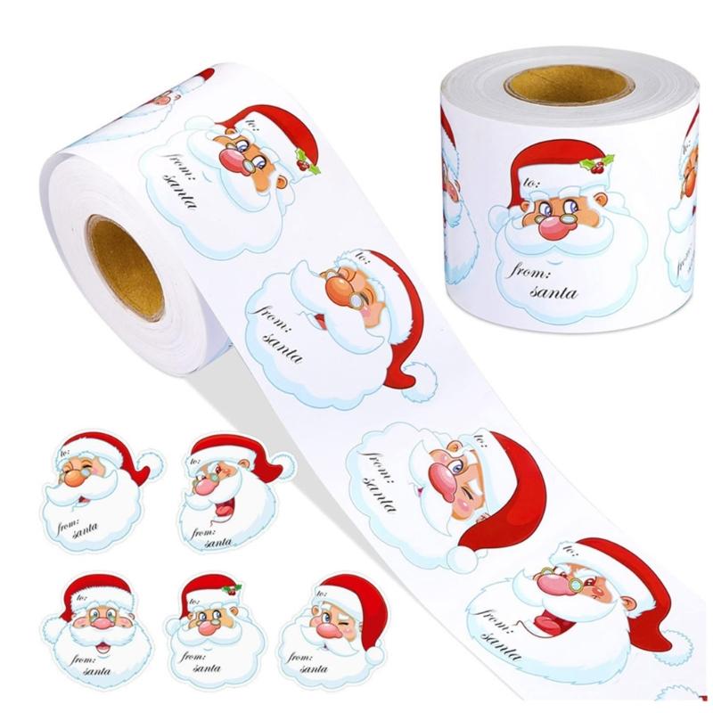 600PCS Christmas Santa Wrapping Labels 2.8inch Self-Adhesive Christmas Name Sticker for Envelopes Box Cards Candy Bag