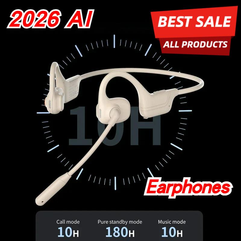 Professional 2026 Open Ear Headphones with Mic Noise Cancelling IPX5 Waterproof AI Translator BT 53 Wireless for Running and Gym