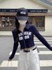 American Retro Hot Girl Double Zipper Cropped Top - Slim Fit Printed T-Shirt for Early Autumn