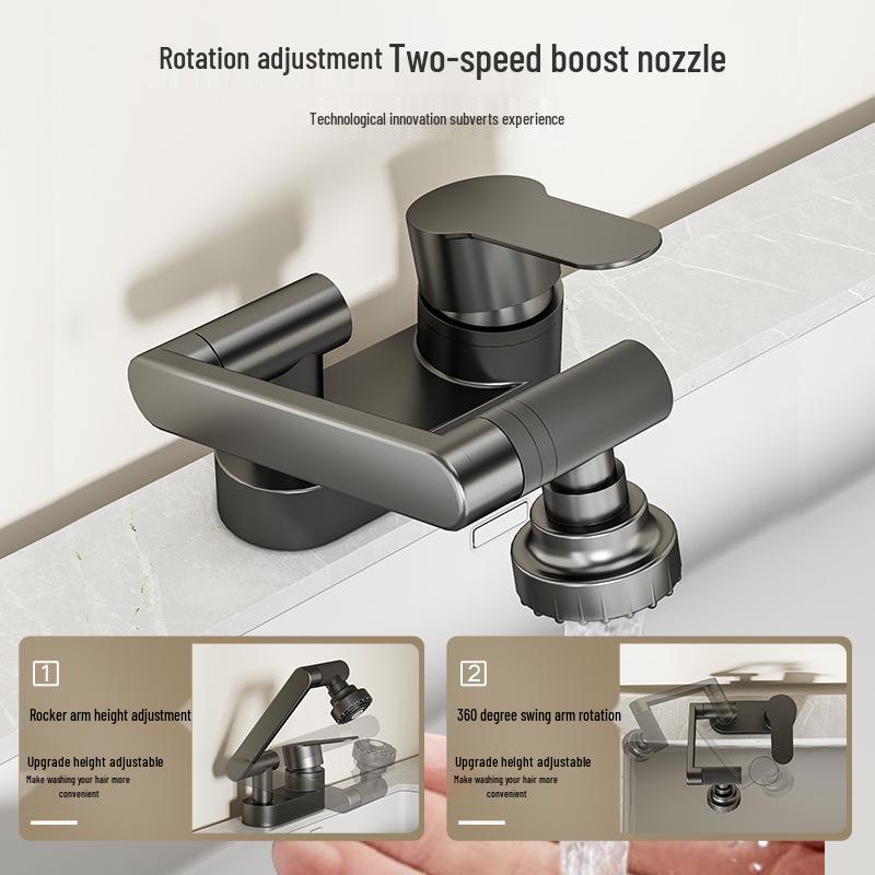 Double-Hole Bathroom Sink Faucet with Hot/Cold Mixer Valve for Washbasin - Traditional Three-Hole Design