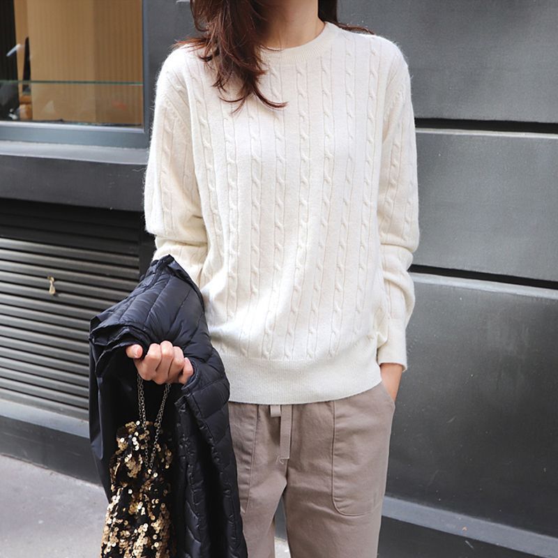 Round-neck Loose Knitted Sweater for Women Tweed Casual Sweater for Women Fashionable and Versatile Long-sleeved Pullover for Autumn and Winter