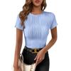 Ladies Summer New Solid Colour Round Neck Slim Short-sleeved T-shirt Tops