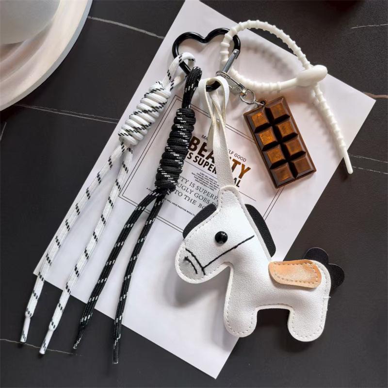 3d Cute Animal Keychain Creative Little Horse-shaped Bag Charm Horse Year Mascot Decoration Woven Rope Chocolate Keychain Gift