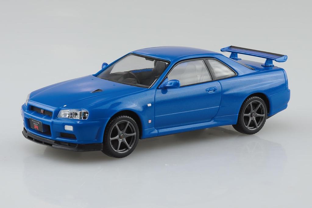 Aoshima Bunka Kyozai Rakupla Snap Kit Nissan R34 Skyline Bayside Blue Plastic Model 1/32 No.12-BB GT-R Pre-Colored (Automobile)