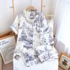 Pajamas women's spring and summer new pure cotton floral short-sleeved cardigan set Korean sweet lapel double-layer yarn loungewear
