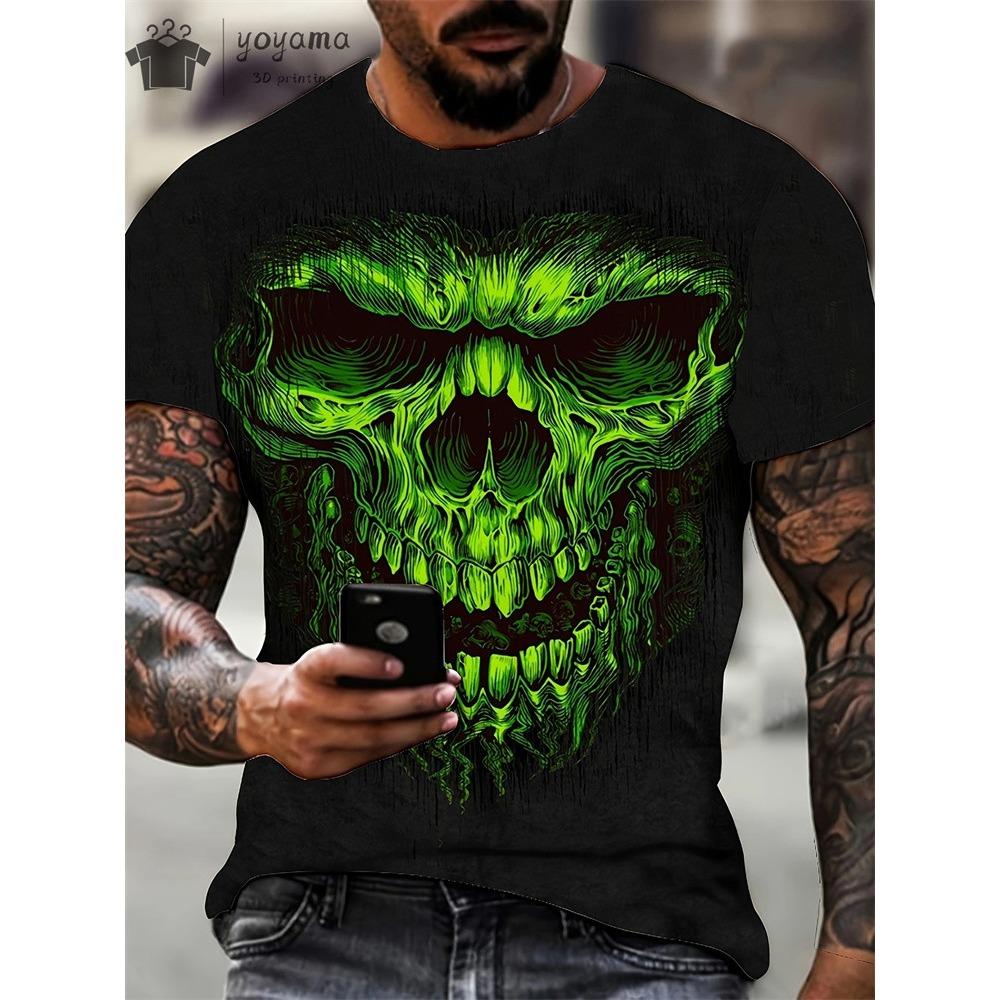 Skräckskalletryck för män T-shirt 3D-tryck Vintage o-halsad kortärmad mode överdimensionerade T-shirts Herr sommar streetkläder