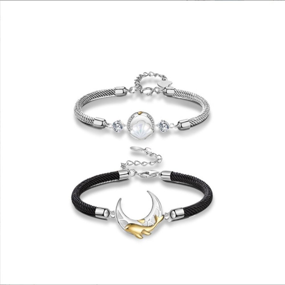 2PCS Whale Couple Moon Bracelet Light Luxury Rope Weave Bracelet Lovers Bracelet  Couple Gift