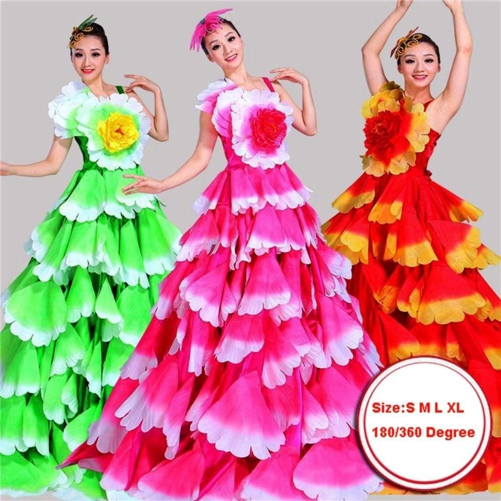 New 180-360 Degree Big Swing Petal Skirt 3 Colors S M L XL Spanish Flamenco Dress Bullfight Petal Dress