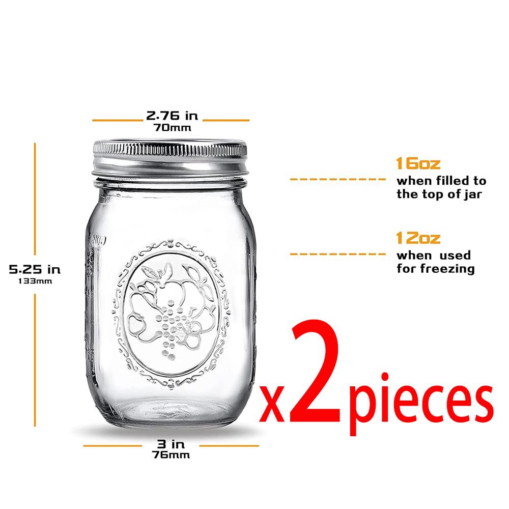 Słoiki Masona 16 oz z regularnym otworem - Mierzone szklane słoiki do wekowania z hermetycznymi pokrywkami do przechowywania, przetworów i płatków owsianych na noc