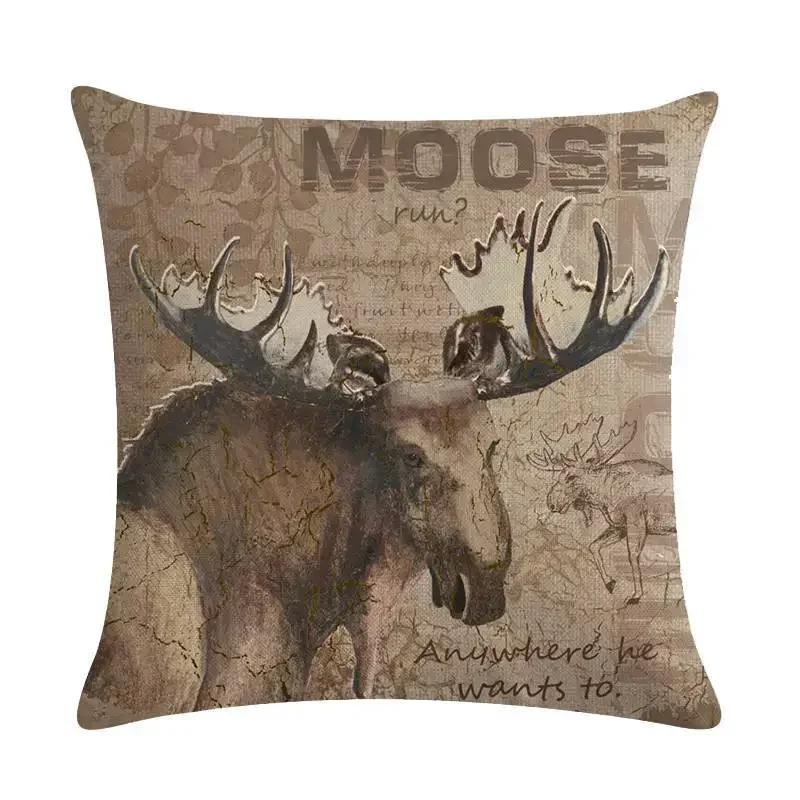 45x45cm Animal Polyester Cushion Cover Bear Pillowcase Wolf Owl Fox Moose Deer Elk Vintage Throw Pillow Cover