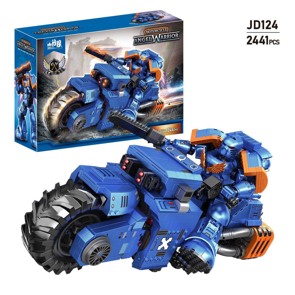 JD124 Blue Mecha Battle Hammer Building Blocks Motorcycle – Educational DIY Model Toy for Boys