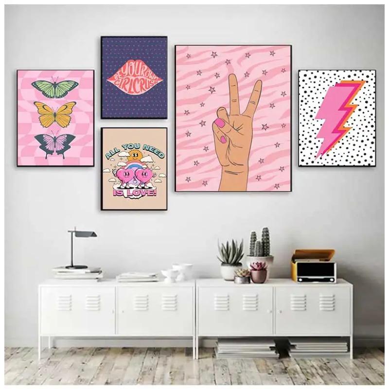 Scandinavian Minimalist Wall Art Pink Funky Quotes Vintage Butterflies Canvas Poster Print Home Bedroom Living Room Decoration