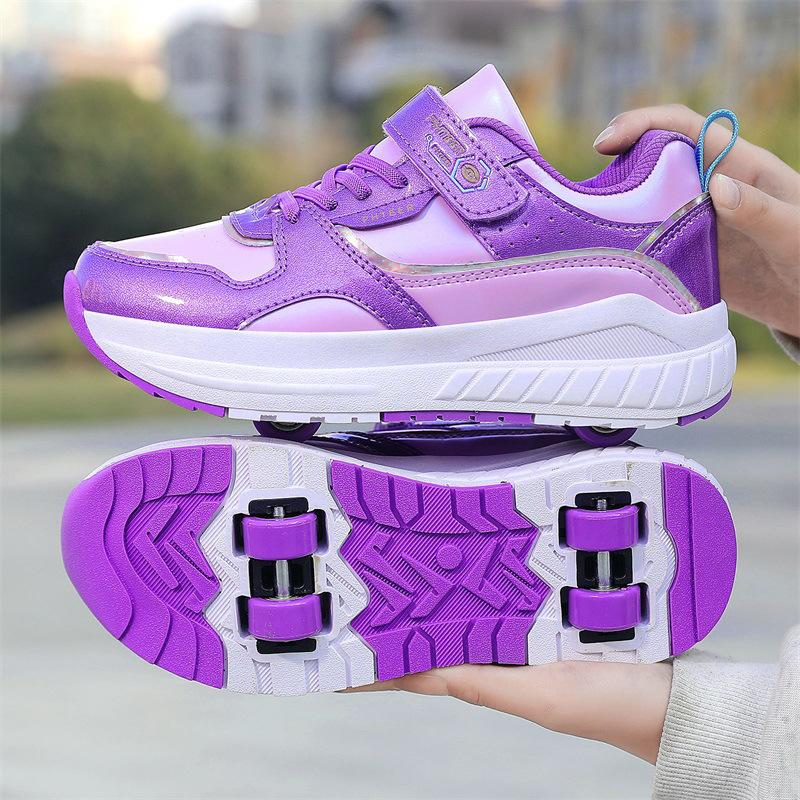 

Четырехколесные беговые туфли Детская деформационная обувь для мальчиков и девочек Роликовые коньки двойного назначения Двухрядные роликовые коньки для взрослых 31