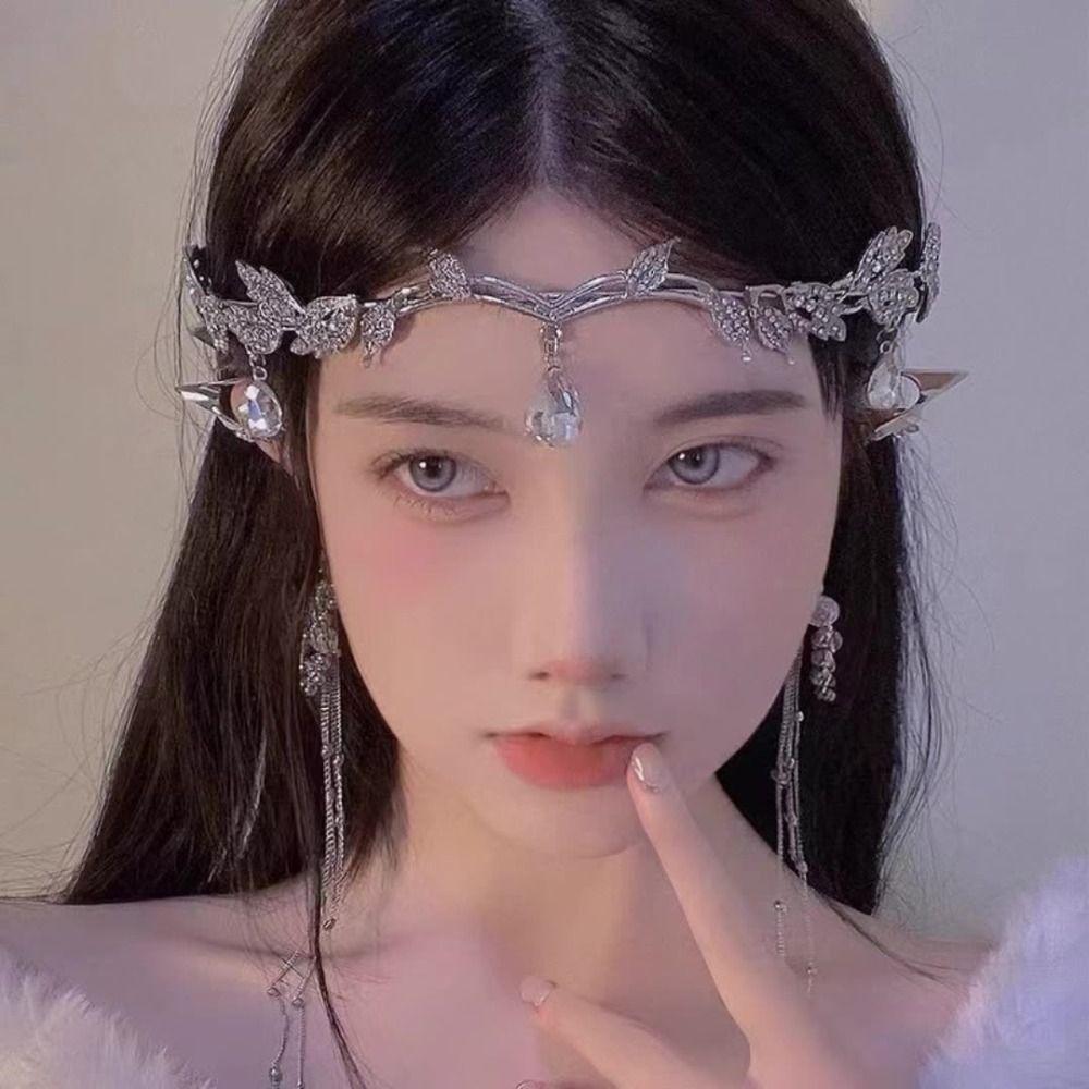 Leaves Shape Forehead Chain Rhinestone Bride Tiara  Wedding  Forehead Ornaments