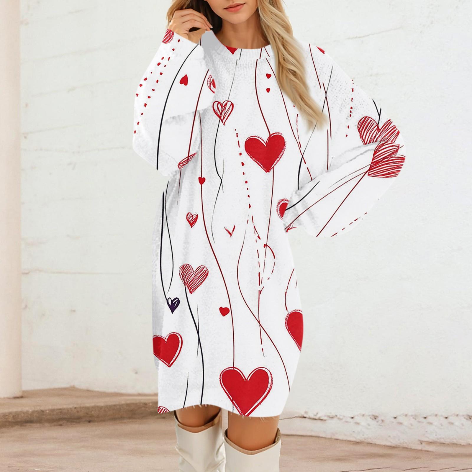 

Женские повседневные платья с круглым вырезом и длинным рукавом из плюша с принтом ко Дню святого Валентина XL