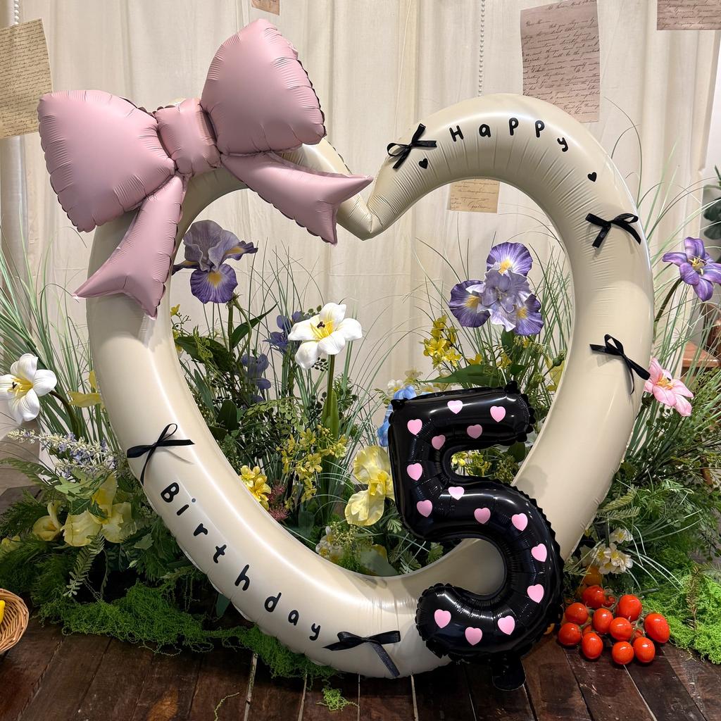 40 Inch Pink Heart Foil Balloon Black Digital Aluminum Birthday Party Decor Baby Shower Girls Gift for Wedding Baby Shower Prop