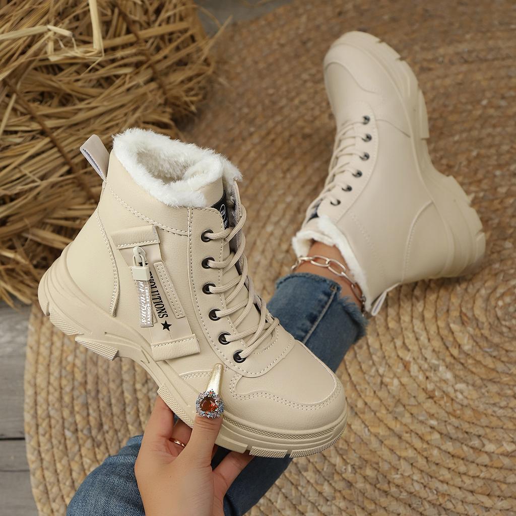 Fashion Warm Plush Waterproof Thick Bottom Snow Boots Women 2025 Winter Fluffy Fur Lace Up Ankle Boots Non Slip Woman's Hiking Shoes 43