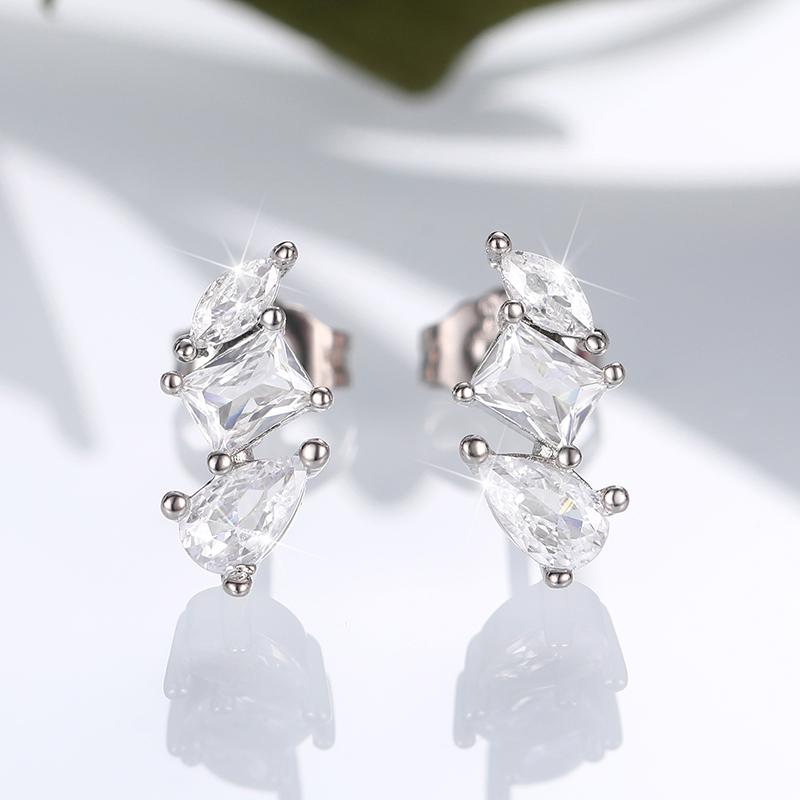 Huitan Geometric Shaped Stud Earrings for Women Inlaid Oval/Square/Pear Cubic Zirconia Fashion Contracted Lady's Earring Jewelry