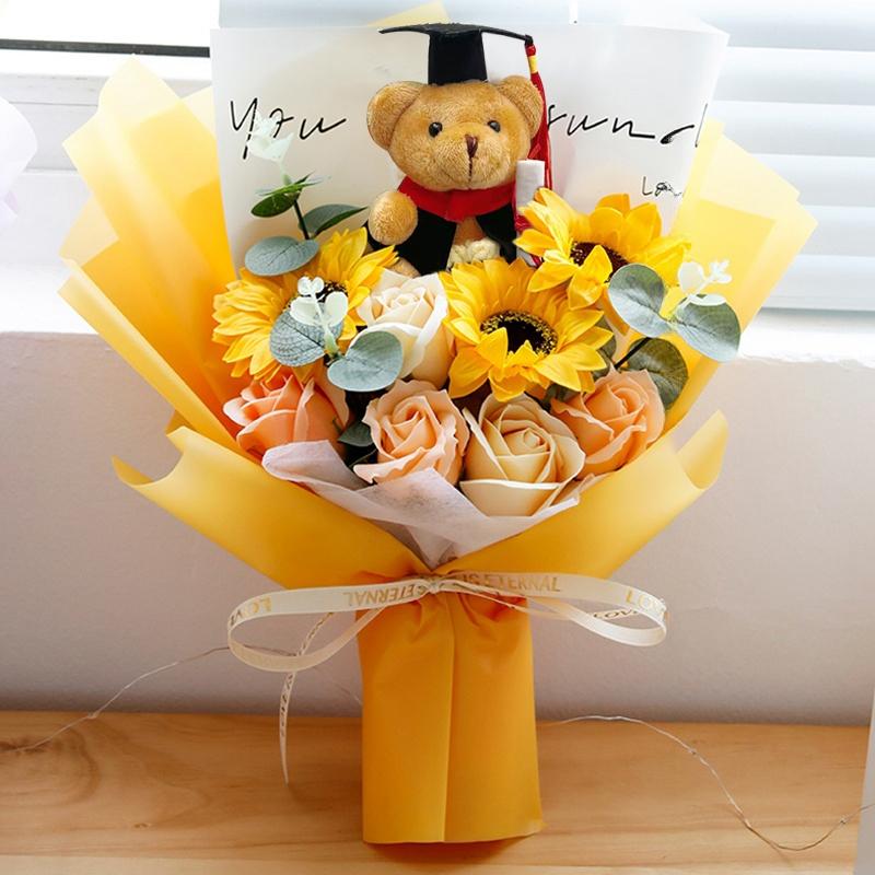 Graduation Sunflower Flowers Dr. Bear Flower Bouquet Photography Props Graduation Ceremony Props Graduation Gift