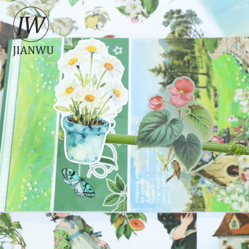 JIANWU 20 Sheets/book Vintage Plant Flower Character Landscape Material Collage Sticker Book Creative DIY Journal Stationery