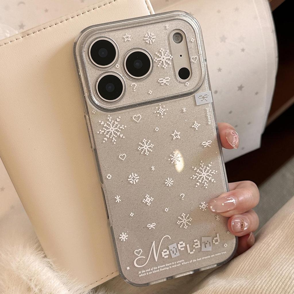 Simple White Snowflake Phone Case Suitable for iPhone 15, iPhone 16, iPhone 17 Pro Max