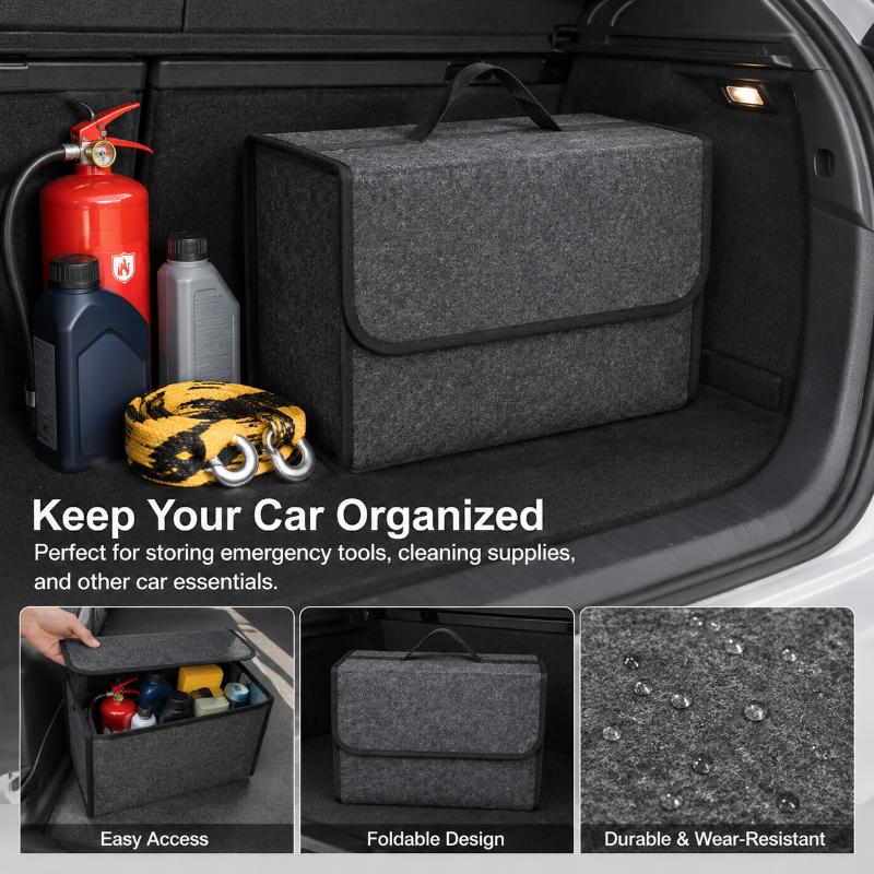 Thick Felt Auto Trunk Storage Bag Firm Handle Large Capacity Foldable Organizer for Travel Camping Grocery Transport