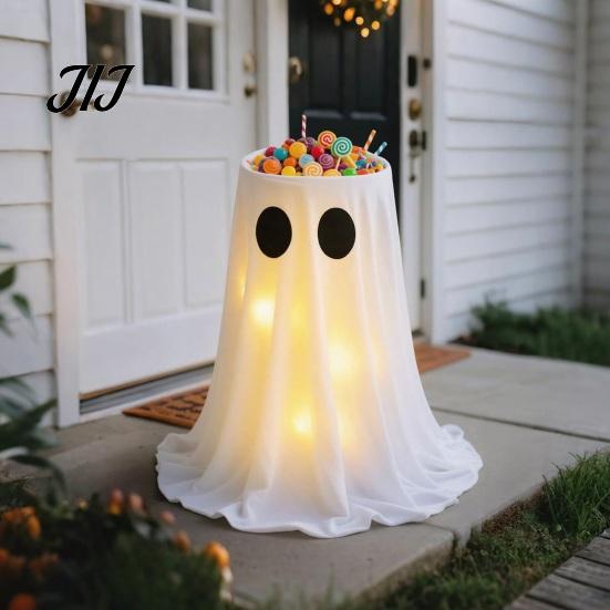 Outdoor Halloween Display Ghost Candy Bowl, Adjustable Height Large Holder, Trick or Snack Bowl Treat Standing Storage Dish for Porch Lawn Garden