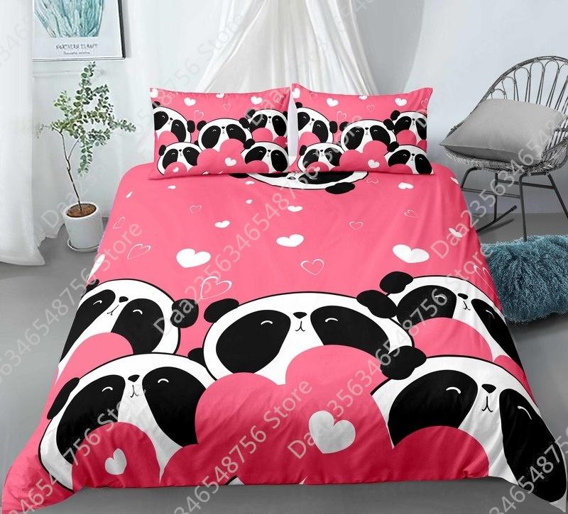 New Panda Bedding Set Single Twin Full Queen King Size Cartoon Animals Bed Set Aldult Kid Bedroom Duvetcover Sets 3D Anime 043