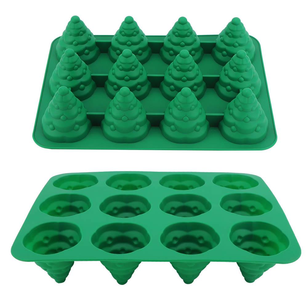 12 Hole   Christmas Tree Silicone Mold Cake Mould for Mousse Chocolate Muffin Baking Tool