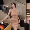 French Haute Sense Pure Erotic Sexy Dress Women's Summer Off-Shoulder Cross Straps Skinny Buttocks Medium and Long Skirt