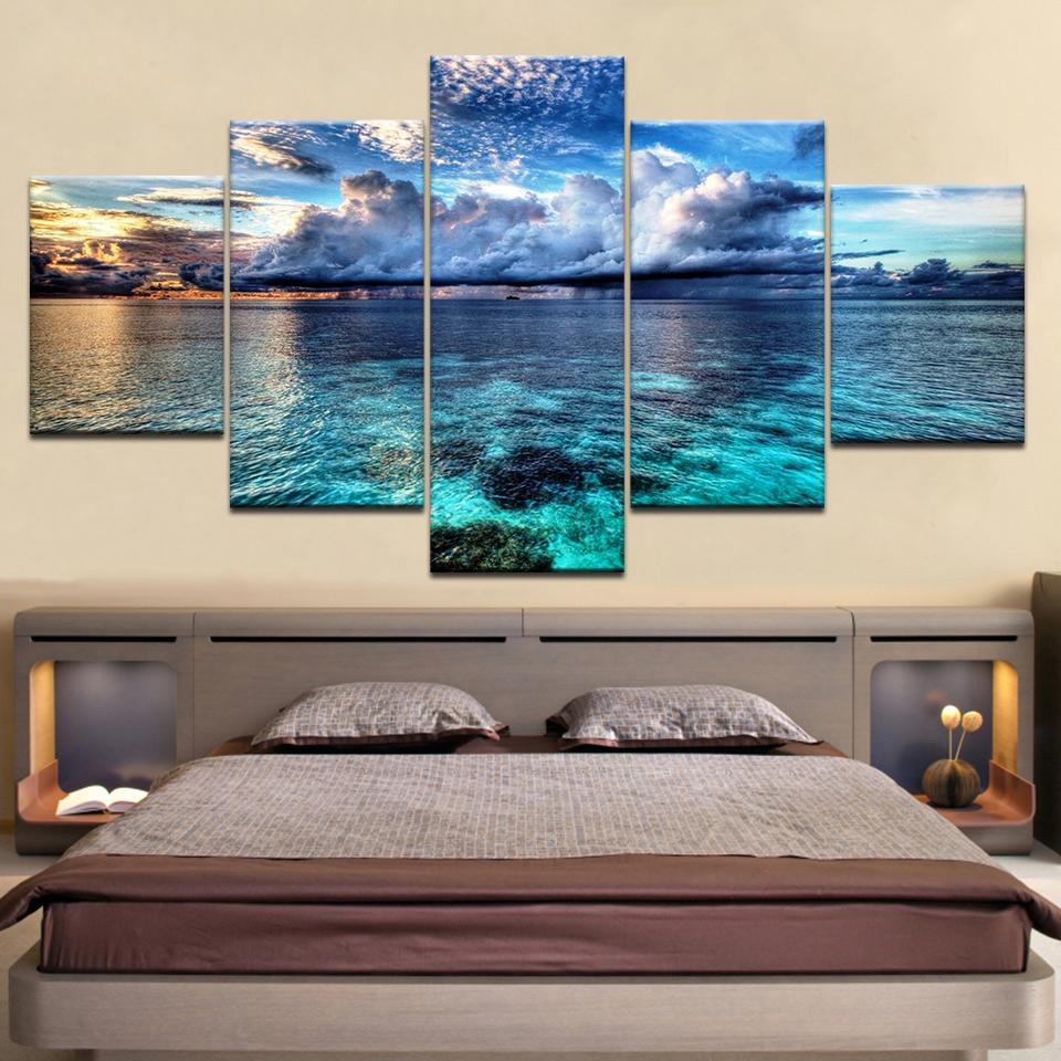 5 Pannelli/pezzo Stampa HD Vasto mare nuvole paesaggio marino poster murali moderni Pittura Artistica su Tela Per decorazione soggiorno di casa