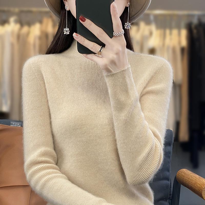 INDFS Women's Fashion Casual Fall Winter Solid Color Print Long Sleeve Half Turtleneck Sweaters