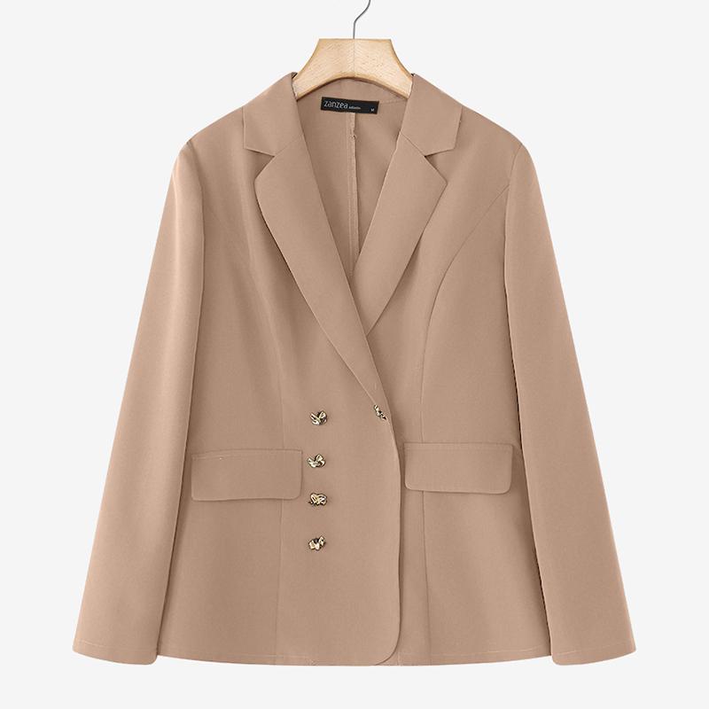 ZANZEA Damen Lässiger Umlegekragen Langarm Dünner Cardigan Blazer